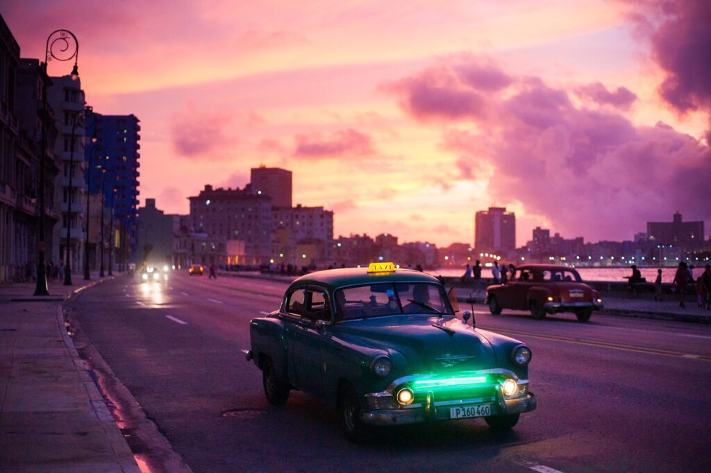 car, night sky, sunrise