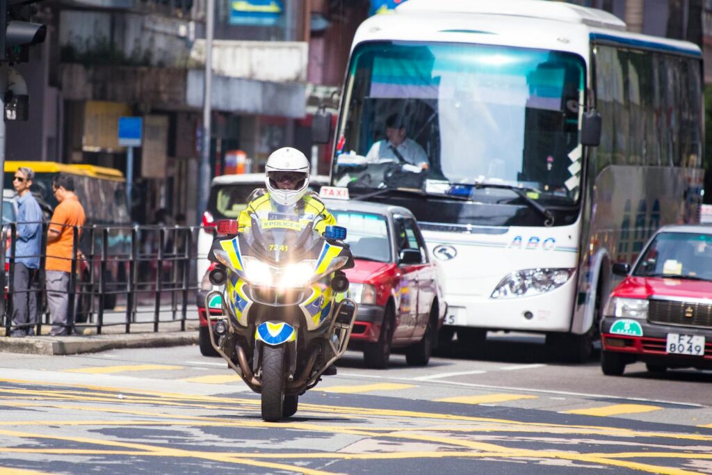 Police Motorcycle in Middle of Road