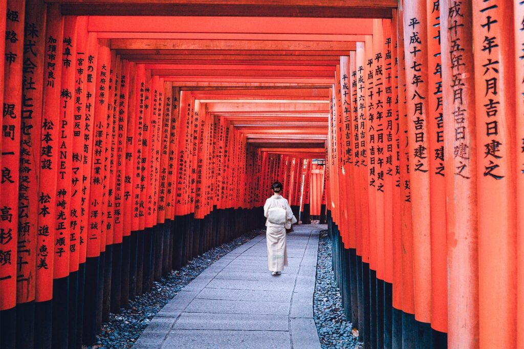 woman, path, kimono